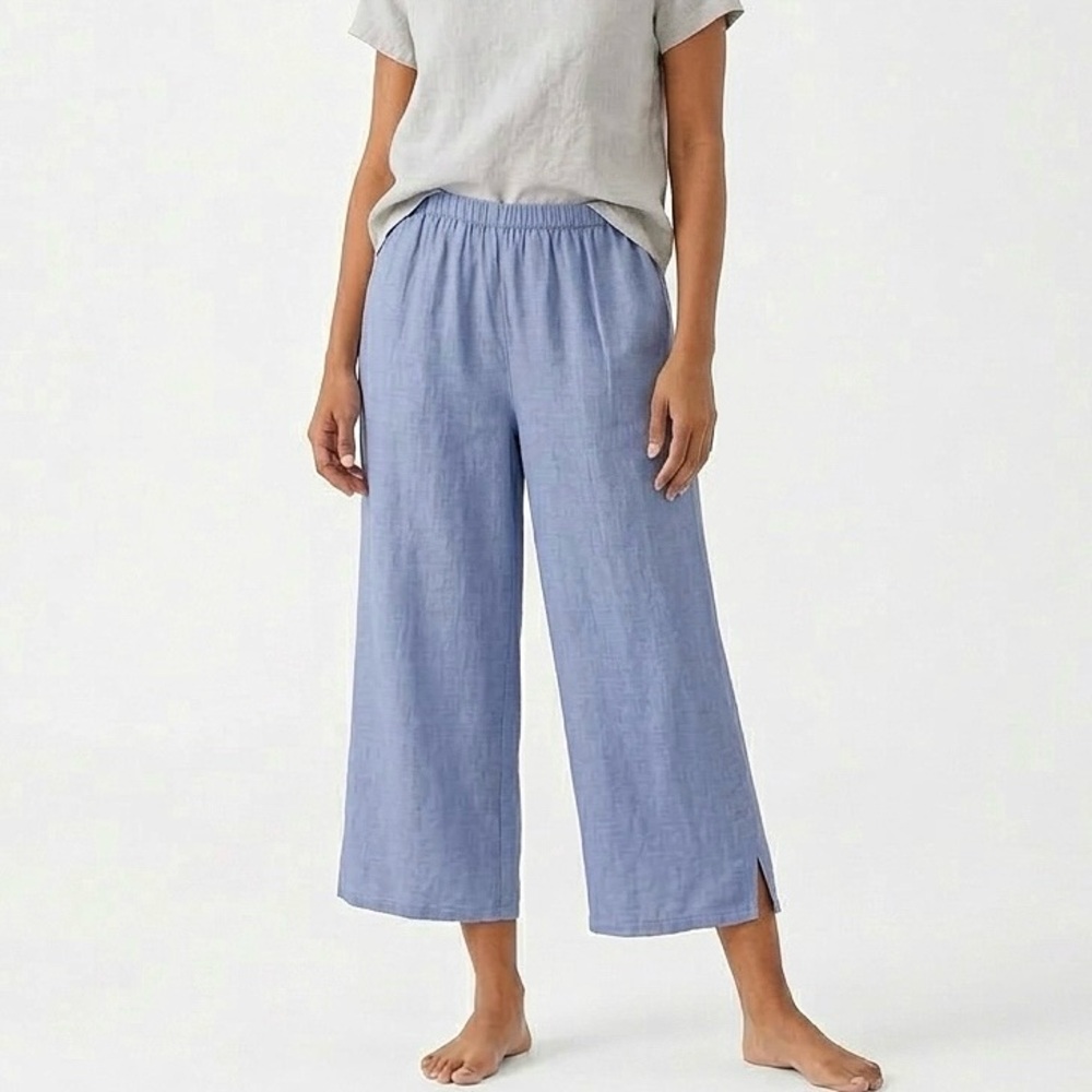 FLAX Blue Cropped Wide Leg Linen Pants - Women's Size Medium